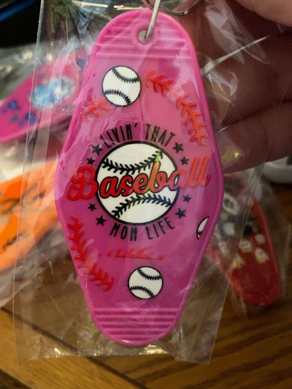 Baseball Mom Life Pink Keychain for Kids Accessories